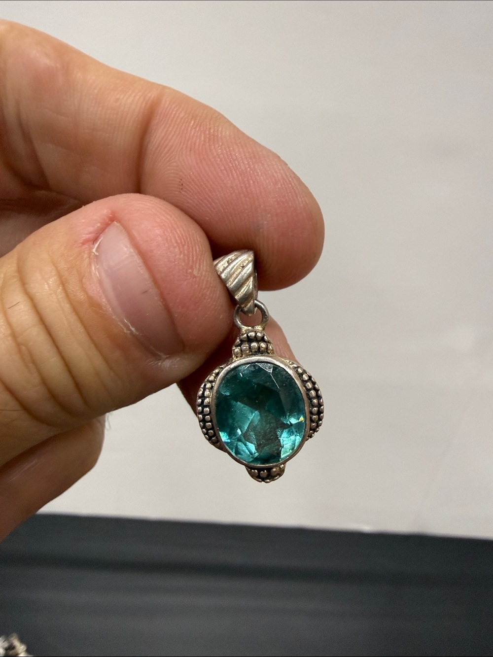 Sterling Silver Teal Crystal Pendant Necklace